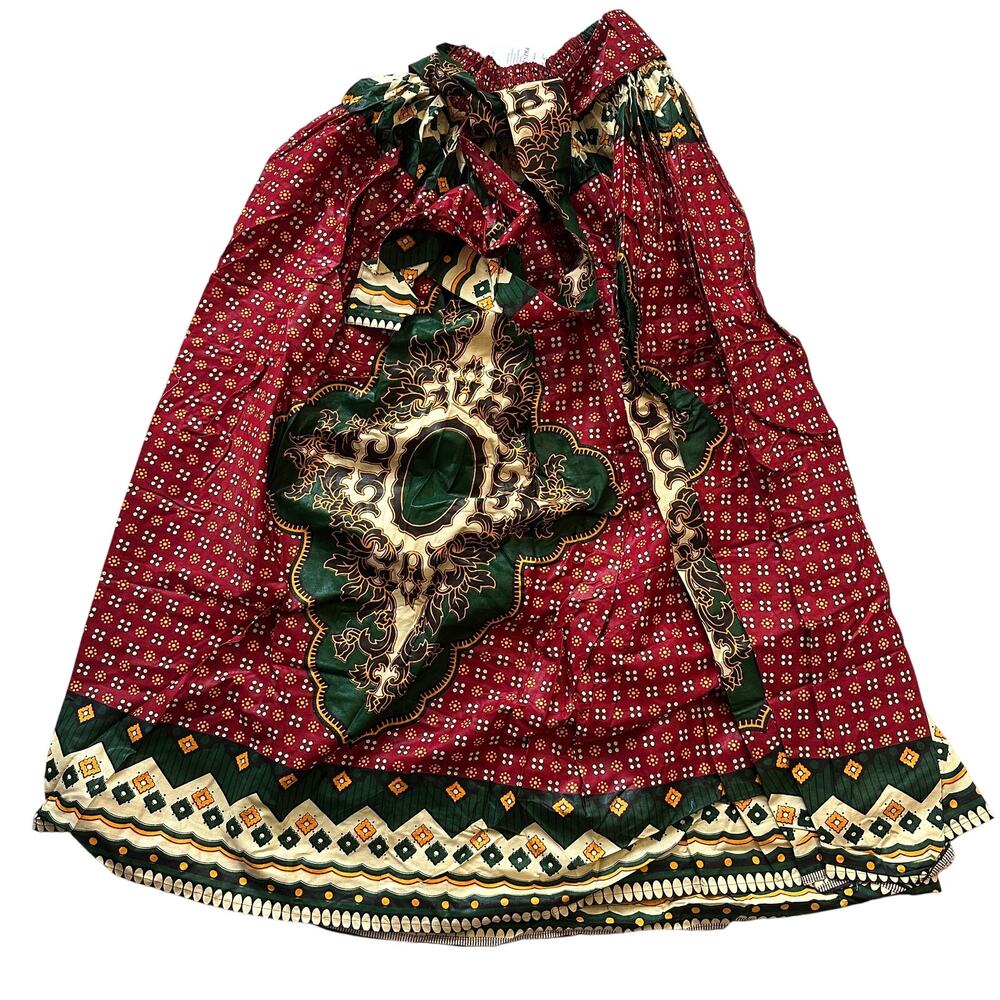 Ankara Printed Cotton Maxi Skirt One Size Red Green Pockets